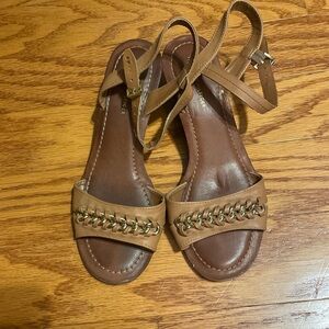 Tommy Hilfiger Tan Leather Chain-Trim Slingback Sandals